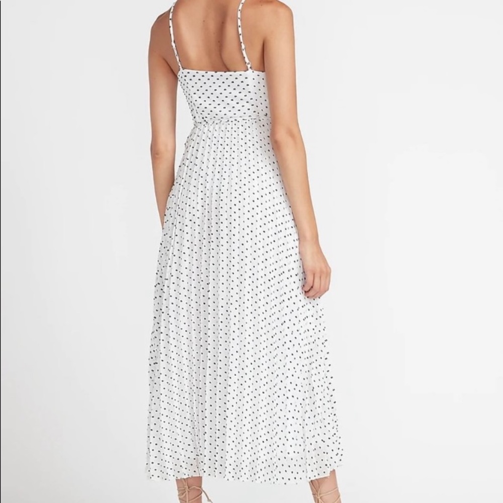 Express polka dot pleated wrap midi dress - Picture 2 of 7